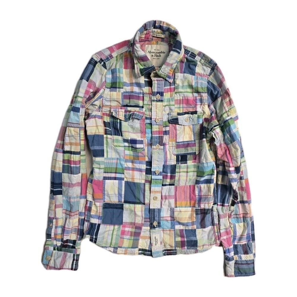 Abercrombie & Fitch Men's Patchwork Madras Button Down Muscle M  Y2K‎